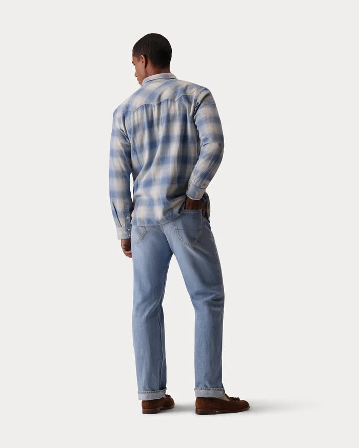 Fortela - Josh Camicia in Cotton Plaid Western Shirt - Light Blue Fortela