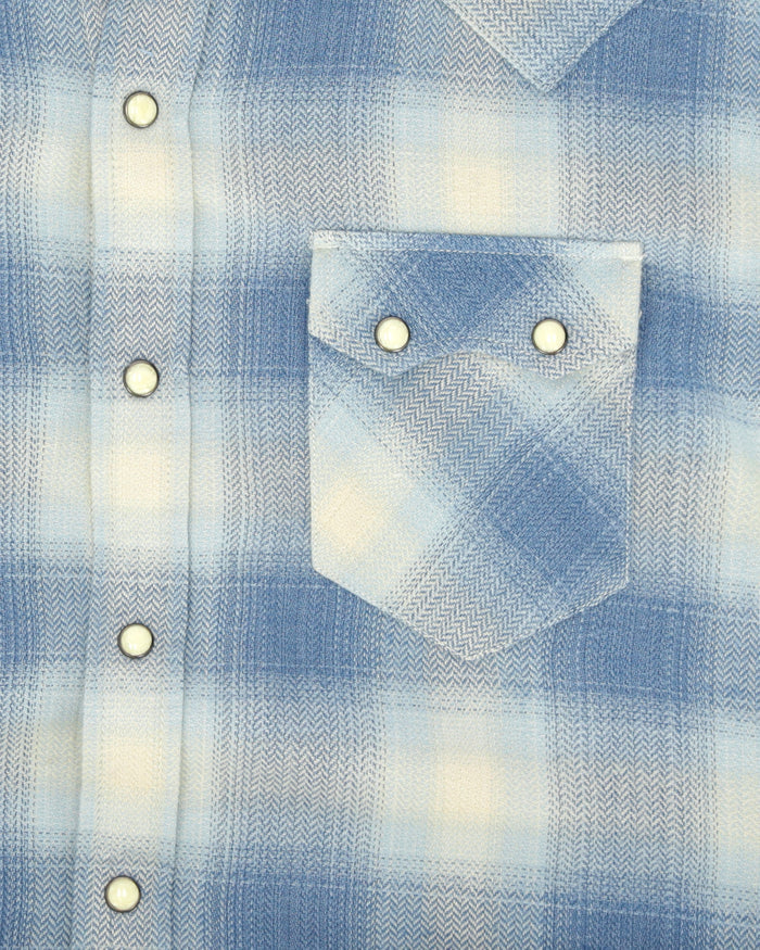 Fortela - Josh Camicia in Cotton Plaid Western Shirt - Light Blue Fortela