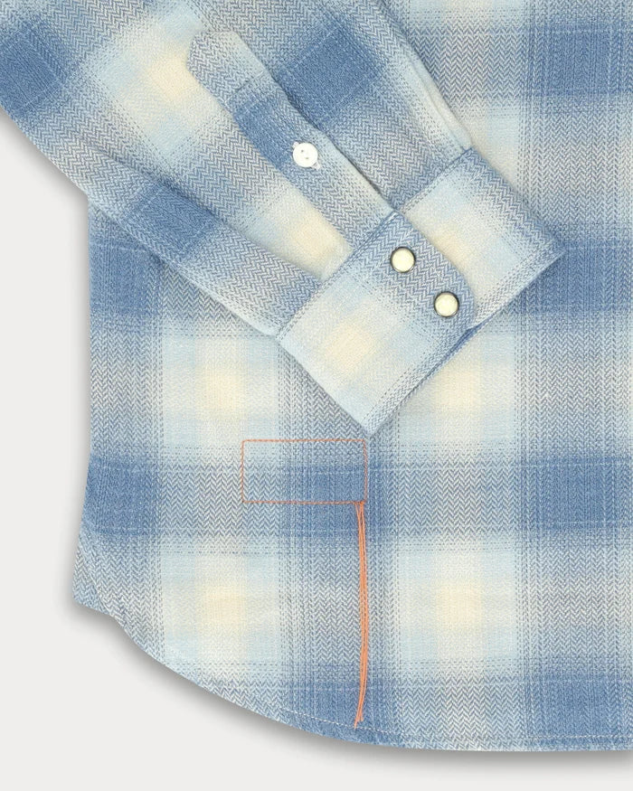 Fortela - Josh Camicia in Cotton Plaid Western Shirt - Light Blue Fortela