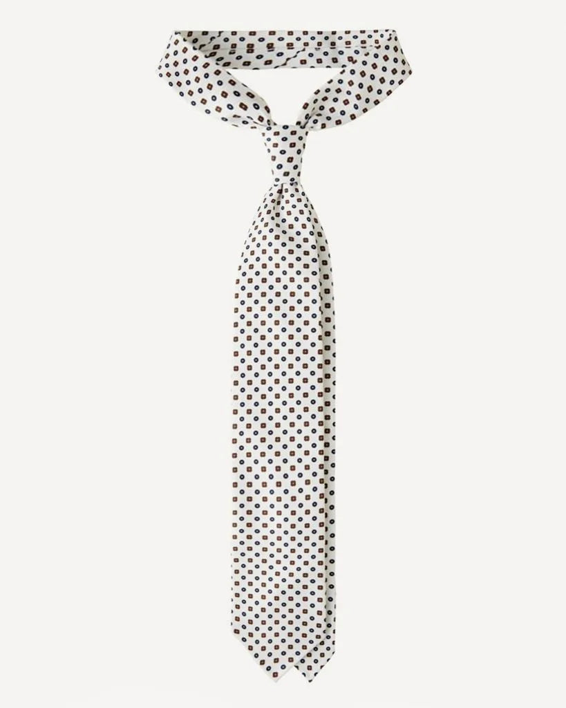 Viola Milano - Mixed Floral 3-fold Handprinted Untipped silk tie - White Viola Milano