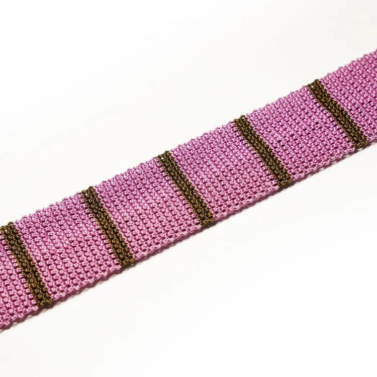 Rubinacci - Fuchsia Knitted Silk Grenadine Tie with Gold Stripes