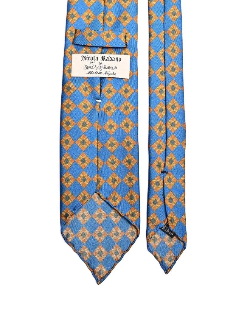 Spacca Neapolis - Checkerboard Motif Tie - Blue & Gold