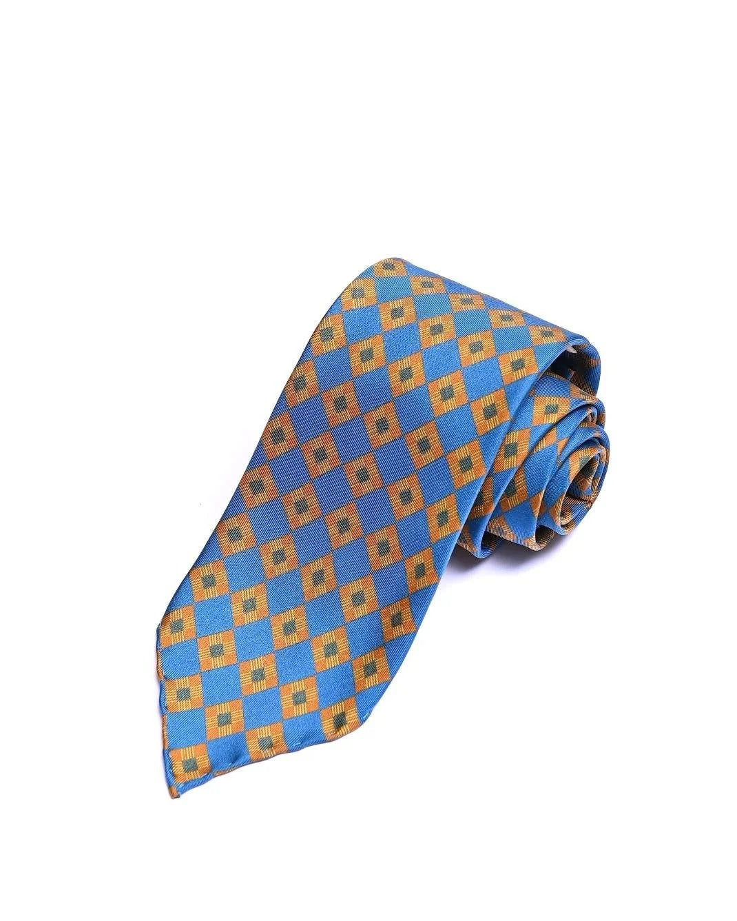 Spacca Neapolis - Checkerboard Motif Tie - Blue & Gold