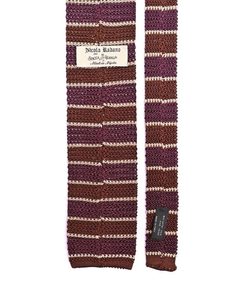 Spacca Neapolis - Striped Knit Tie - Burgundy and Brown