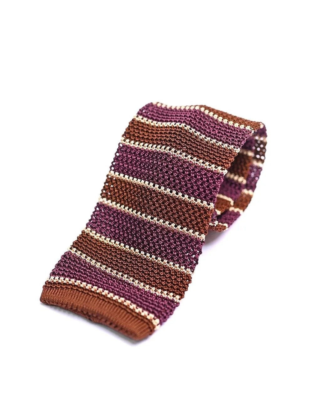 Spacca Neapolis - Striped Knit Tie - Burgundy and Brown Spacca Neapolis