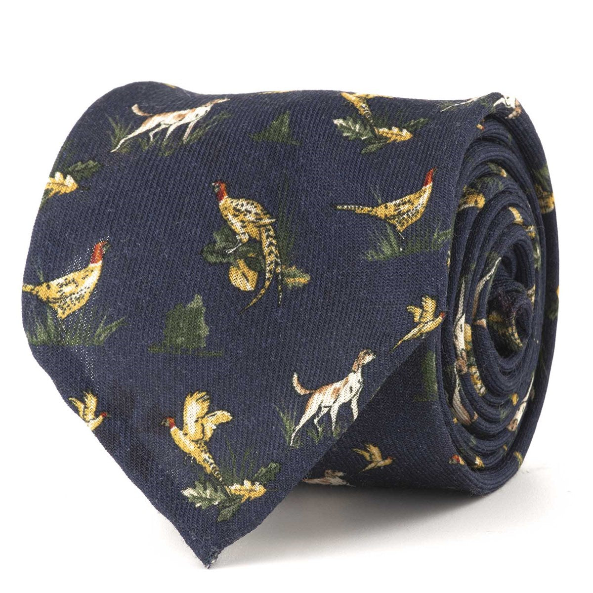 Rubinacci - Navy Wool Twill Tie With Dog Print