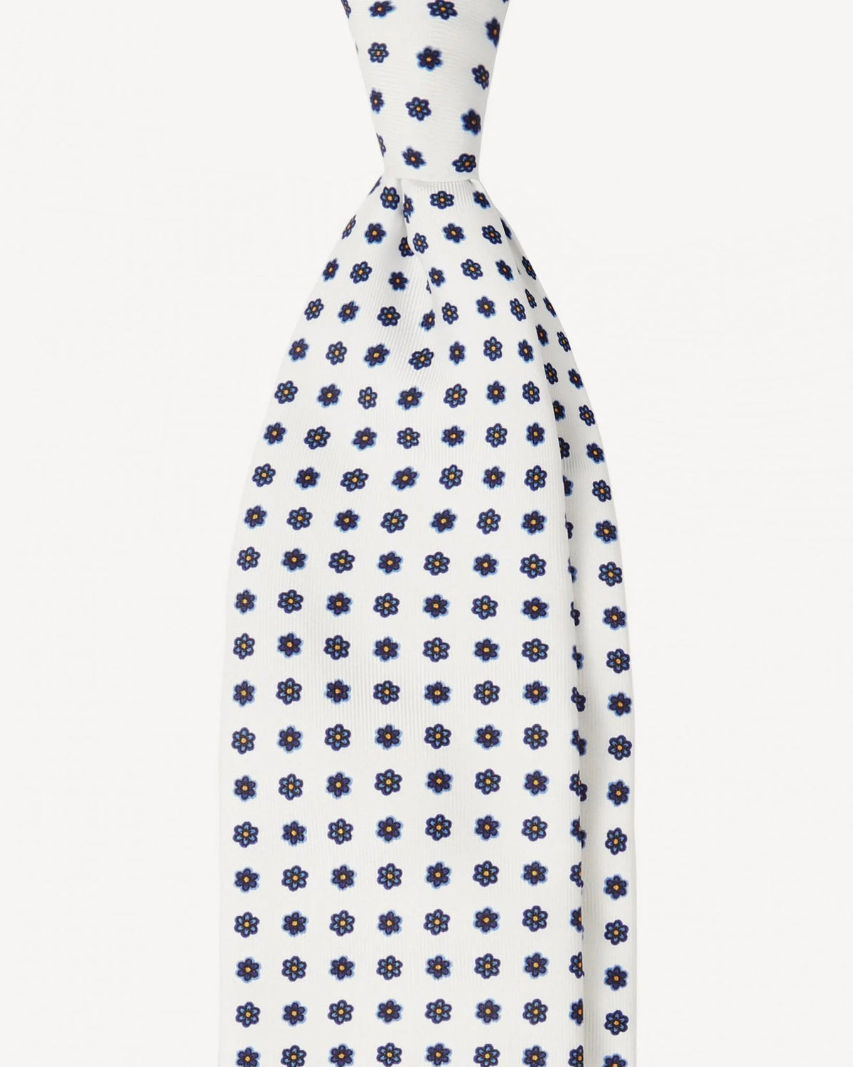 Viola Milano - Summer Floral 3-fold Handprinted Untipped Silk Tie - White II Viola Milano