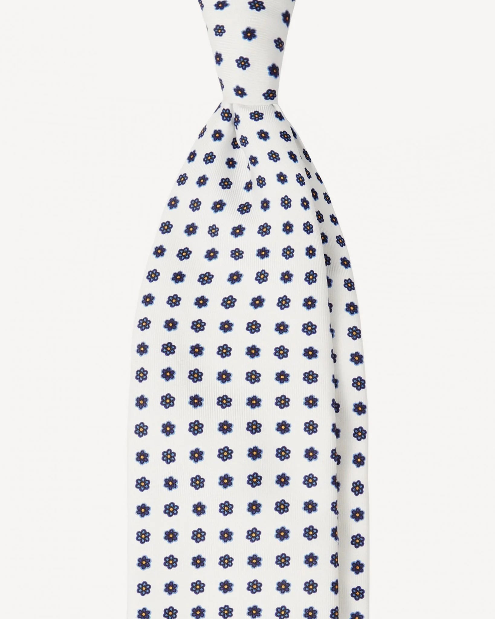 Viola Milano - Summer Floral 3-fold Handprinted Untipped Silk Tie - White II Viola Milano
