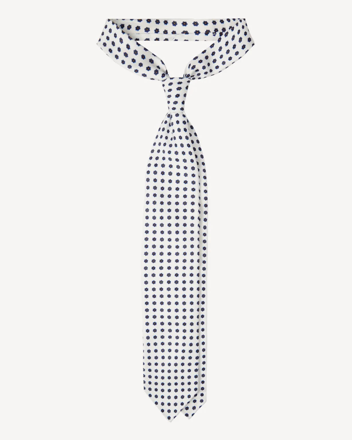 Viola Milano - Summer Floral 3-fold Handprinted Untipped Silk Tie - White II Viola Milano