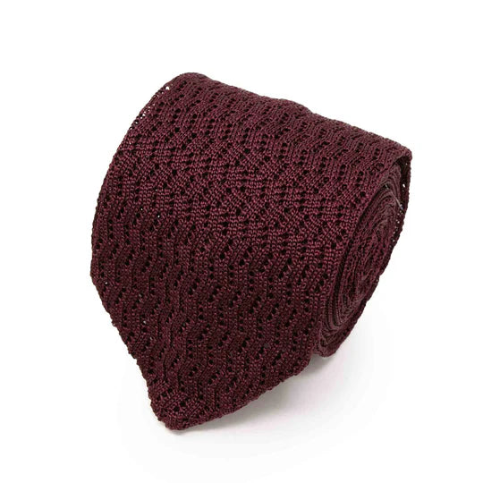 Sera Fine Silk - Burgundy Zig Zag V Point Knitted Silk Tie