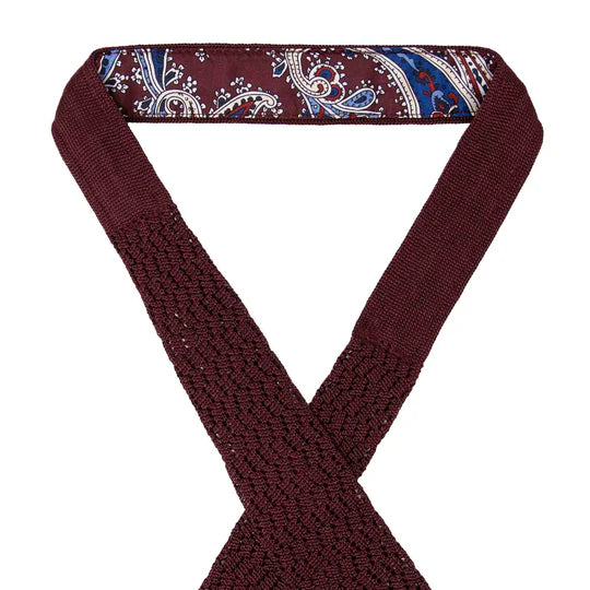 Sera Fine Silk - Burgundy Zig Zag V Point Knitted Silk Tie