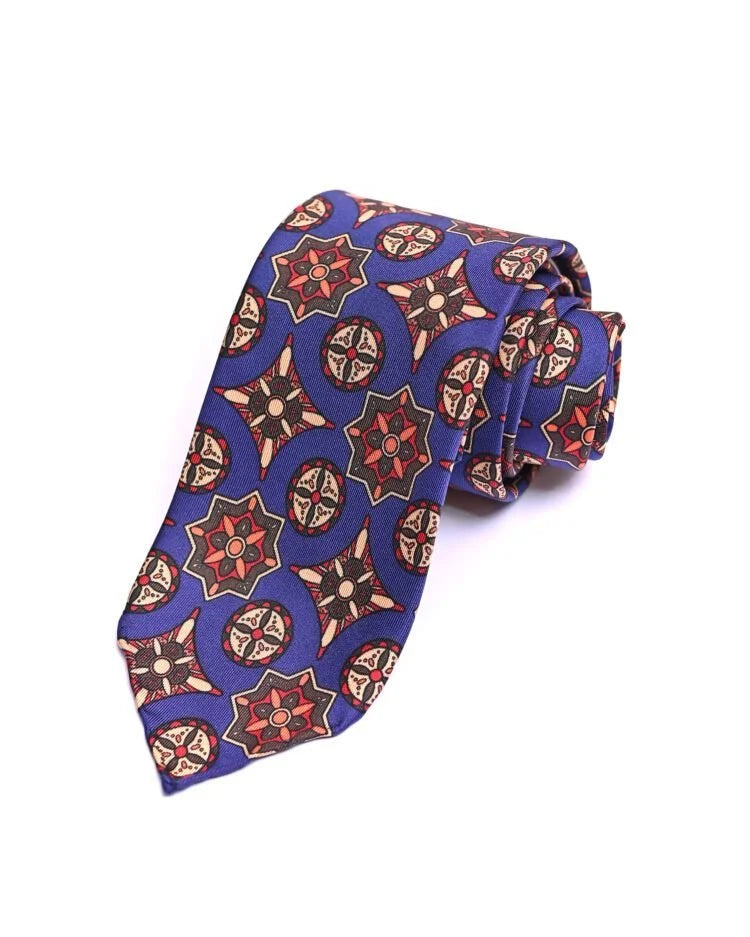 Spacca Neapolis - Era Blu Three Fold Printed Silk Tie