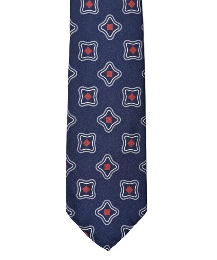 Spacca Neapolis - Gers Silk Tie in Navy with Medallion Print Spacca Neapolis