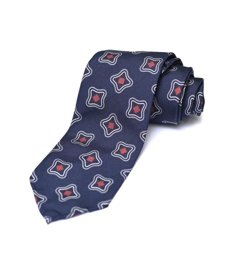 Spacca Neapolis - Gers Silk Tie in Navy with Medallion Print