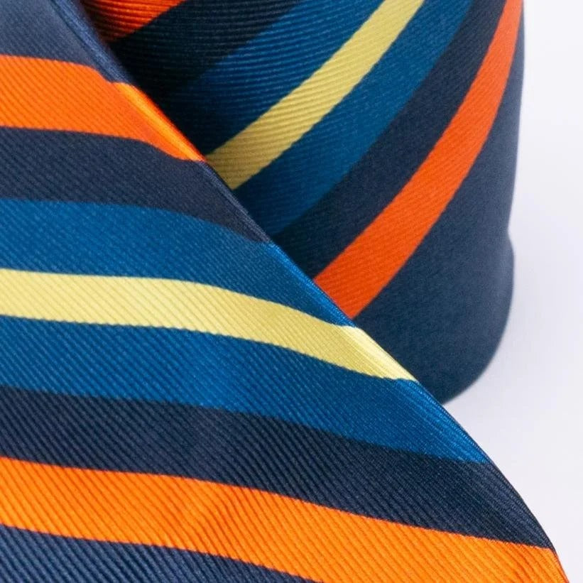 Spacca Neapolis - Navy & Orange Striped Silk Tie
