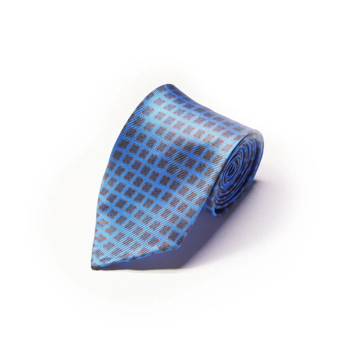 Spacca Neapolis - Azure Blue with Red Geometric Patterned Silk Tie