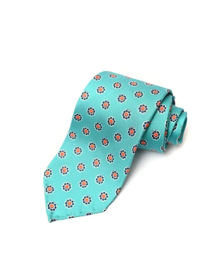 Spacca Neapolis - Lesi Silk Tie in Teal with Floral Medallions