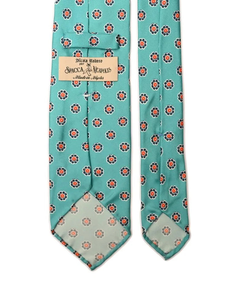 Spacca Neapolis - Lesi Silk Tie in Teal with Floral Medallions
