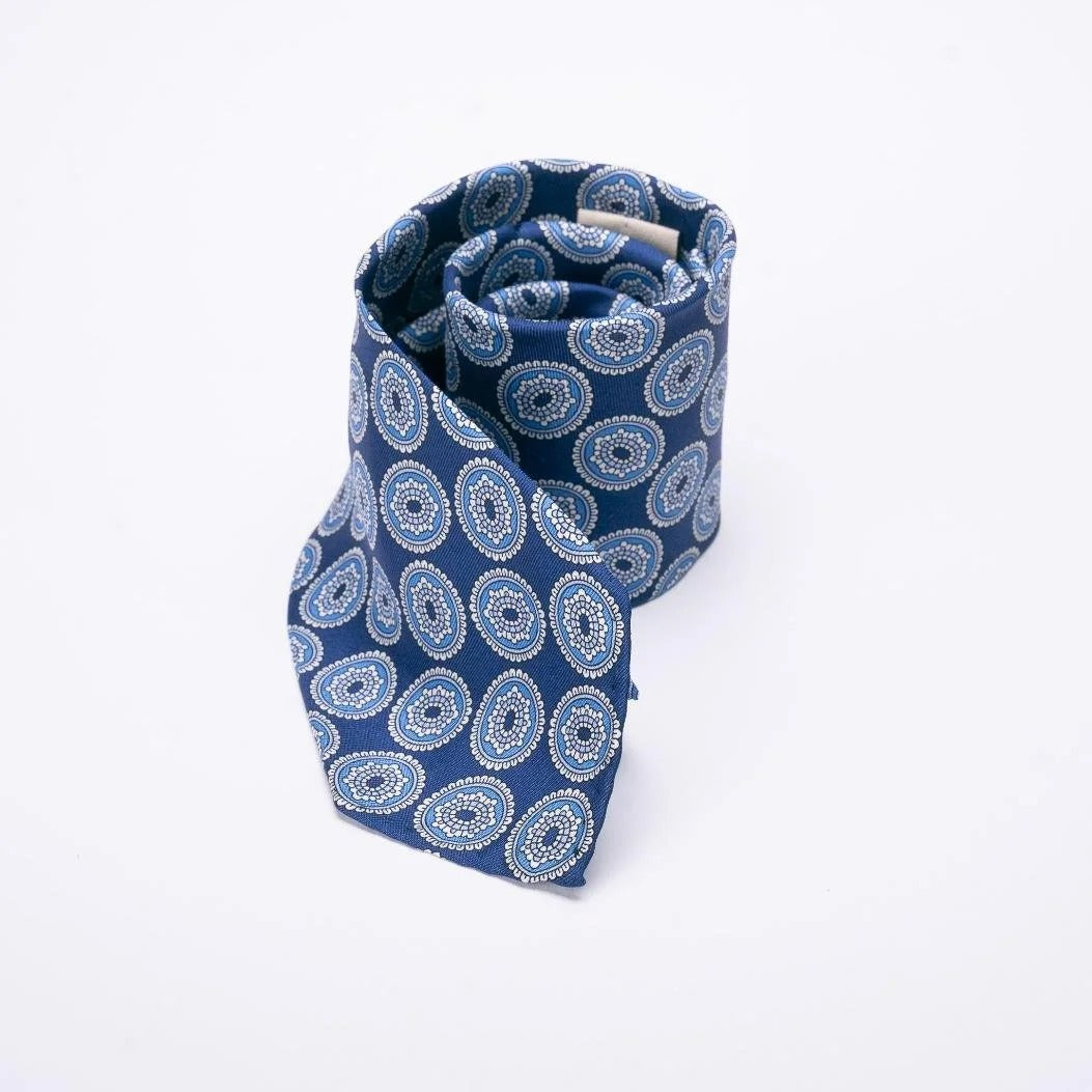 Spacca Neapolis - Navy Blue Medallion Silk Tie
