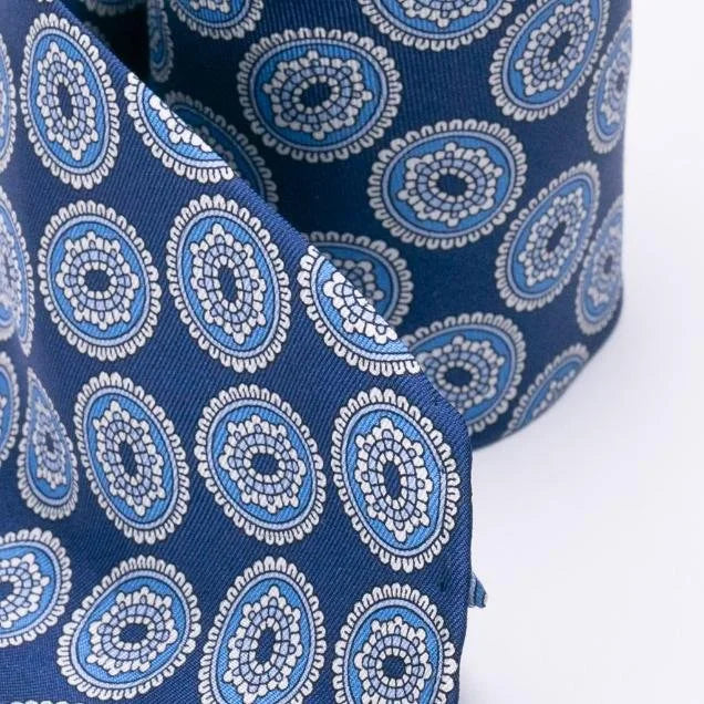 Spacca Neapolis - Navy Blue Medallion Silk Tie