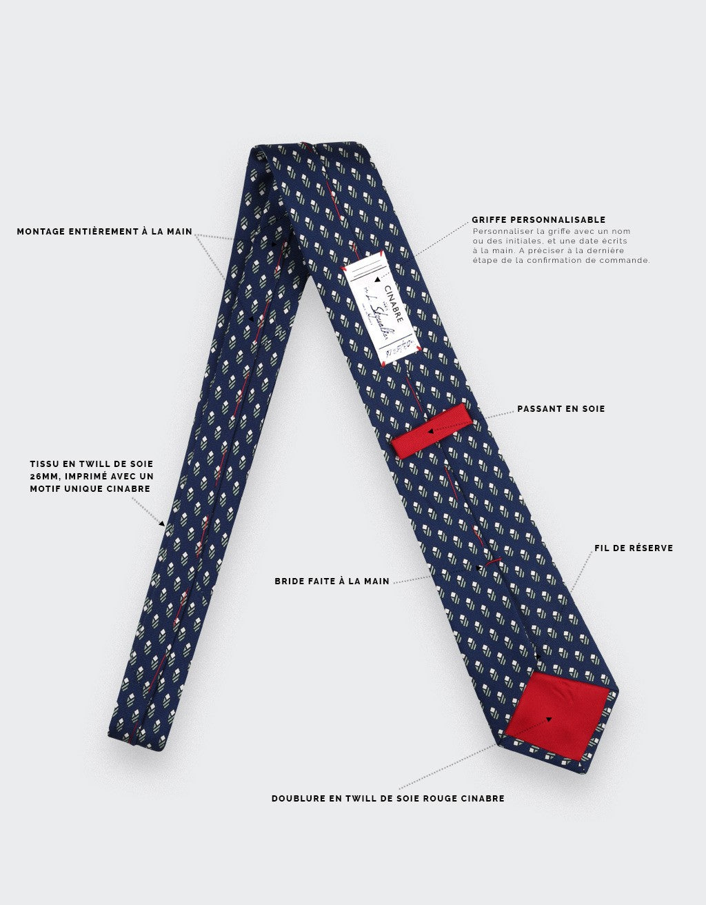 Cinabre - Navy Blue Grey Grand Pan Tie Cinabre