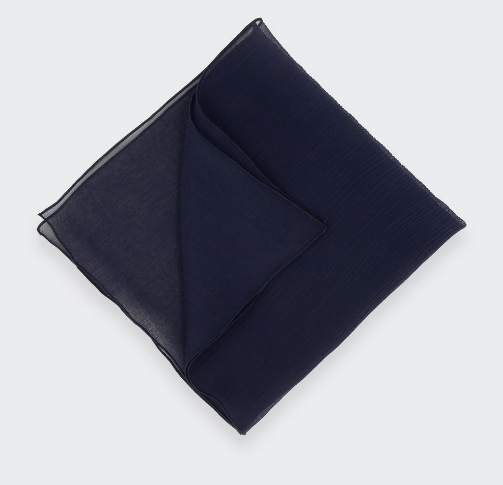 Cinabre - Navy Blue Silk Chiffon Pocket Square