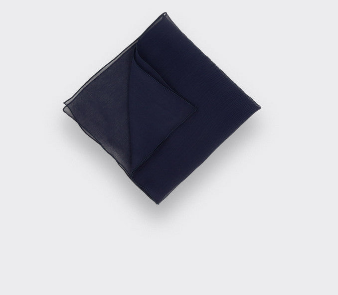 Cinabre - Navy Blue Silk Chiffon Pocket Square