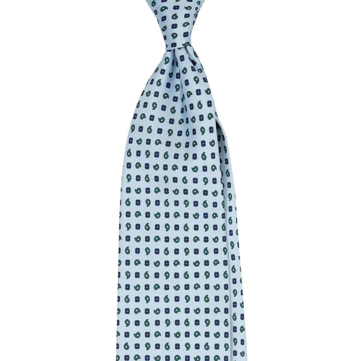 Sera Fine Silk - Light Blue Silk Tie with Dark Blue Paisley