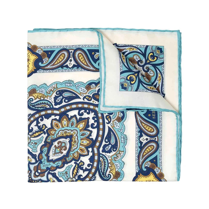 Serà Fine Silk  - Mediterranean White Silk Pocket Square Sera Fine Silk