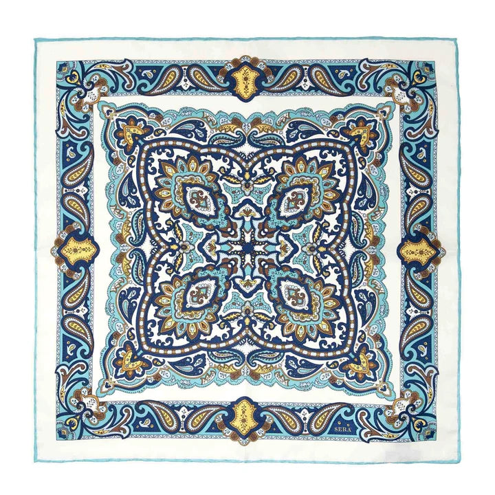 Serà Fine Silk  - Mediterranean White Silk Pocket Square Sera Fine Silk
