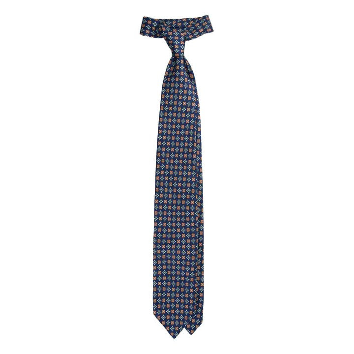 Sera Fine Silk - Blue Unlined Silk Tie with Dual Floral Motif Sera Fine Silk