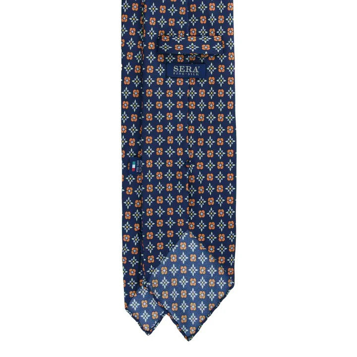 Sera Fine Silk - Blue Unlined Silk Tie with Dual Floral Motif Sera Fine Silk