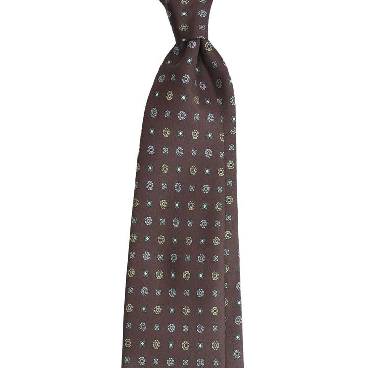 Sera Fine Silk - Brown Silk Tie with Yellow Small Flowers