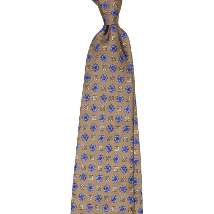 Sera Fine Silk - Brown Silk Tie with Light Blue Flowers