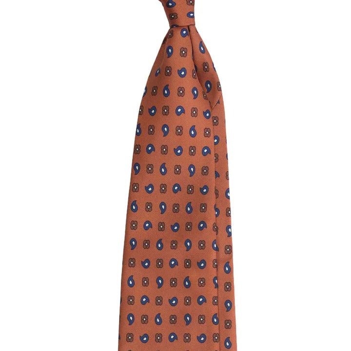 Sera Fine Silk - Orange Silk Tie with Paisley and Floral pattern
