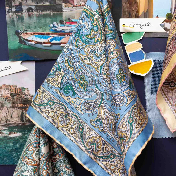 Sera  Fine Silk - Light Blue Manarola Pocket Square Sera Fine Silk