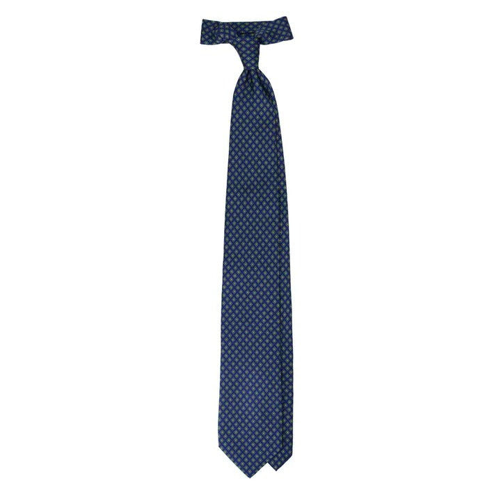 Sera Fine Silk - Navy Blue Silk Tie with Green Squares Pattern