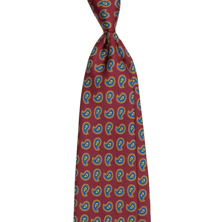 Sera Fine Silk - Red Silk Tie with Orange and Blue Paisley