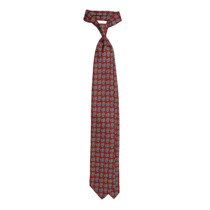 Sera Fine Silk - Red Silk Tie with Orange and Blue Paisley