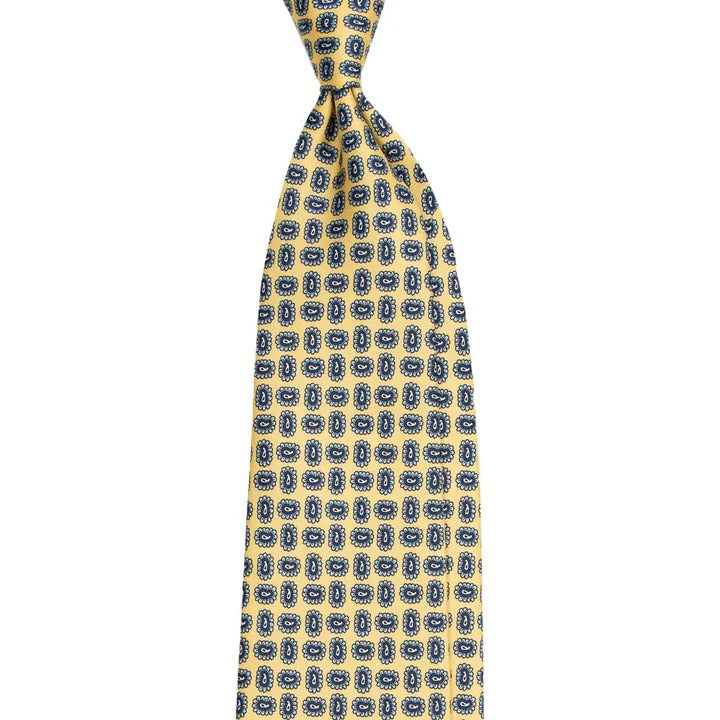 Sera Fine Silk - Yellow Silk Tie with Small Blue Paisley Pattern
