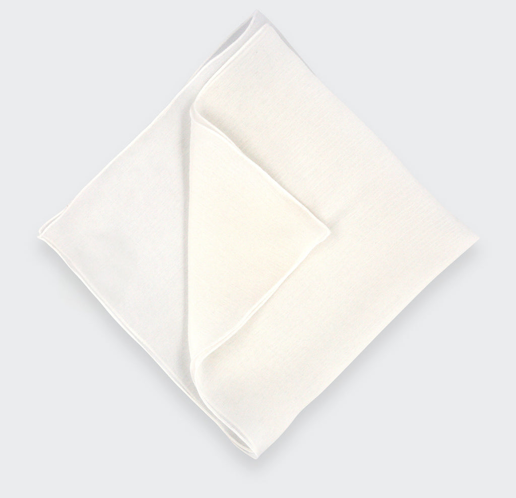 Cinabre - White with White Embroidery Silk Chiffon Pocket square
