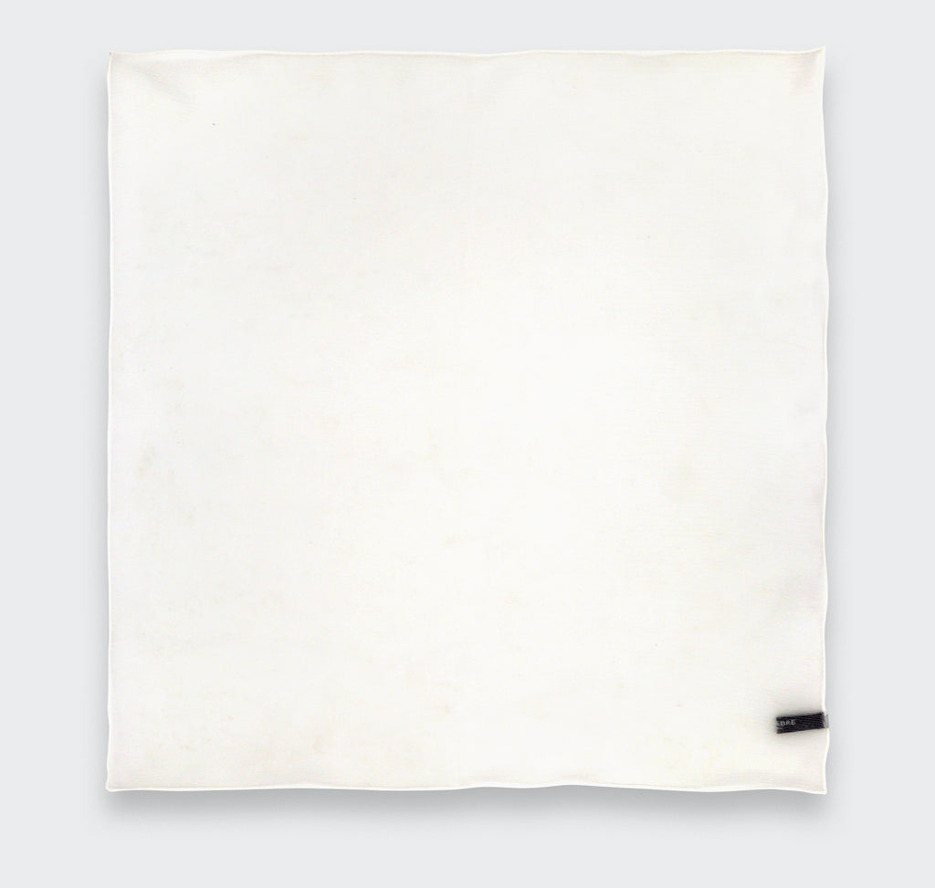 Cinabre - White with White Embroidery Silk Chiffon Pocket square