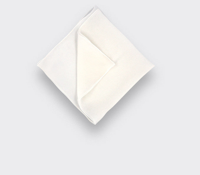 Cinabre - White with White Embroidery Silk Chiffon Pocket square Cinabre